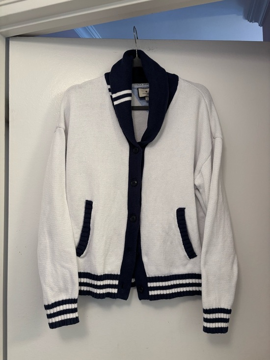 Tuckernuck Sweaters - Tuckernuck White and Navy cotton Varsity Freya Cardigan sweater Nautical $198